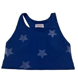 Terez Uplift Sports Bra Navy Star Foil Medium Racerback Unlined Athletic NWOT
